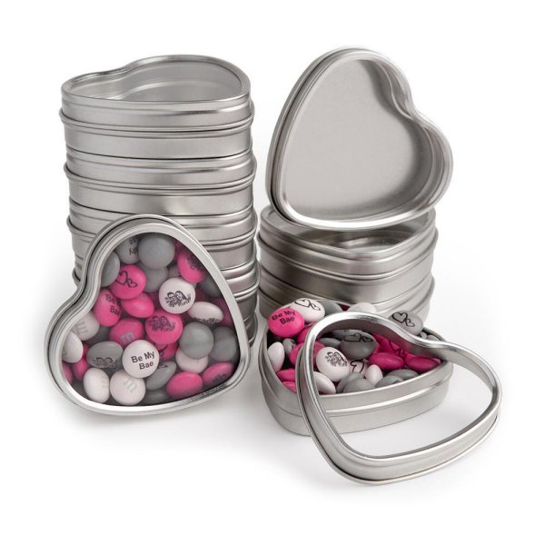 M&M's Personalized Silver Heart Wedding Favour Tins