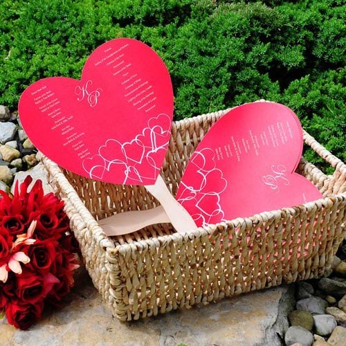Wedding Invitation - DIY Heart Shaped Wedding Program Fan Kit