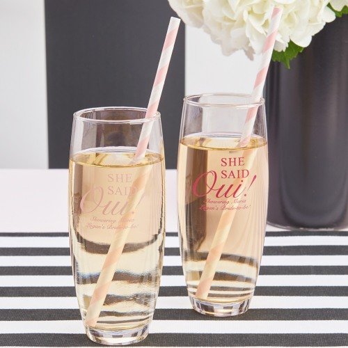 Parisian Chic Bridal Shower Theme Personalized Stemless Champagne Flutes