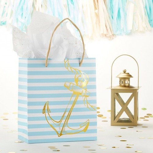 Ocean Blue Themed Wedding Striped Anchor Gift Favor Bags
