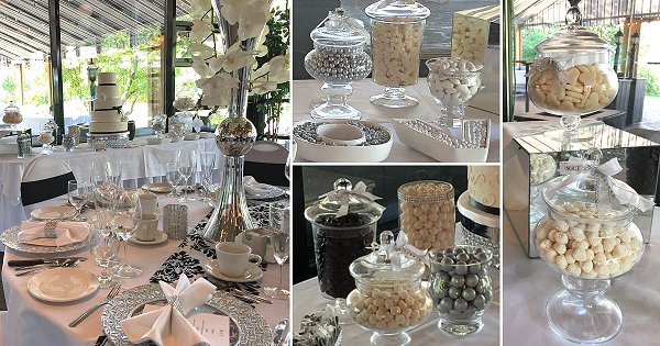 White, Silver and Black Wedding Candy Bar