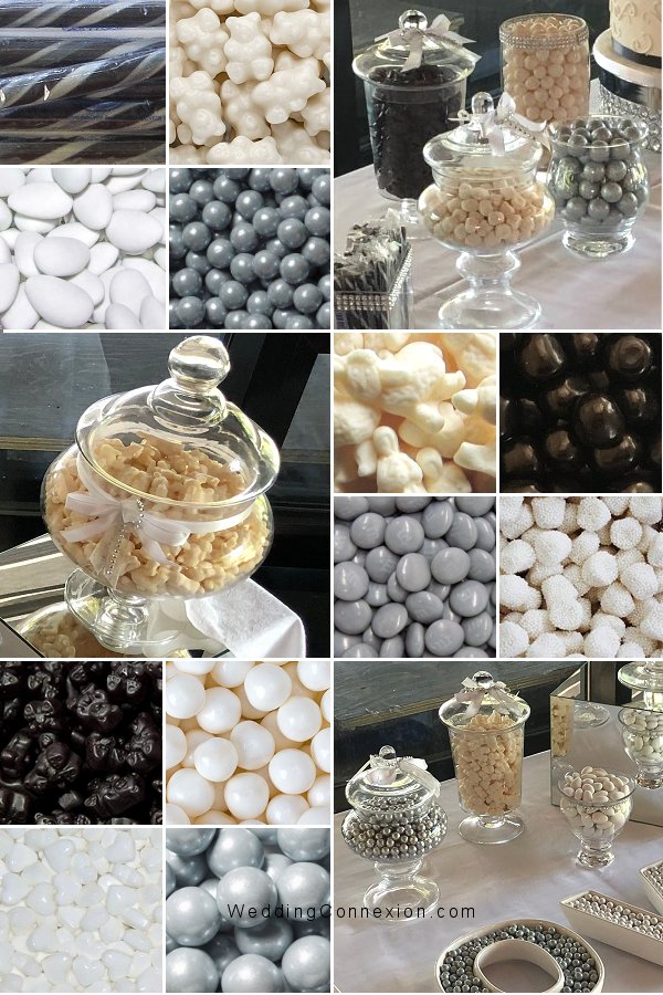White, silver and black candy bar ideas