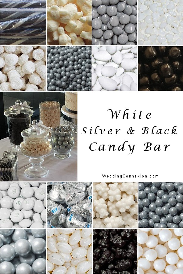 White, silver and black candy bar for Myriam and stephane wedding reception