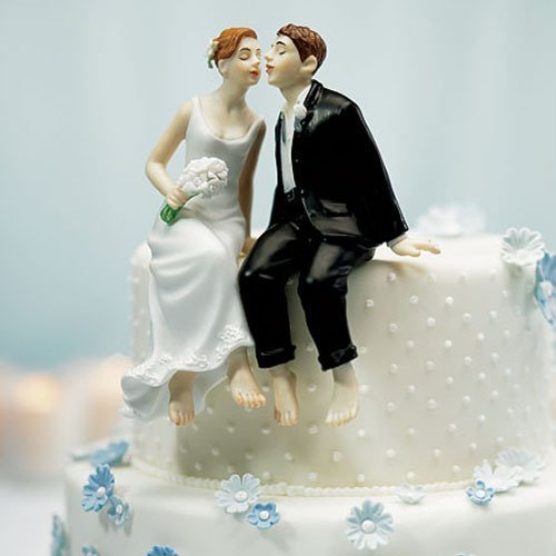 Sitting Couple Comical Porcelain Wedding Cake Topper 