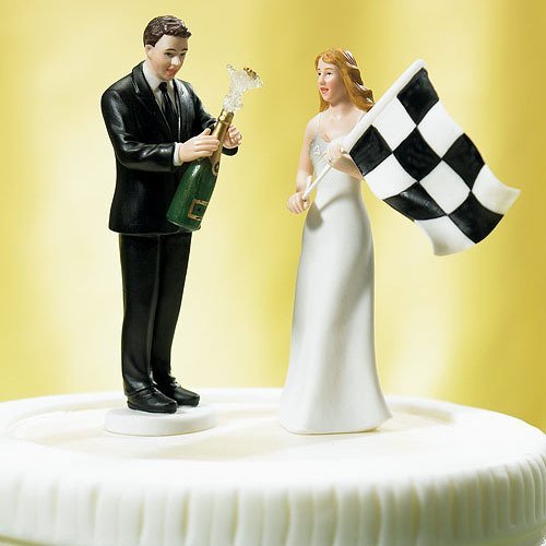 Finish Line Comical Couple Porcelain Wedding Cake Topper 