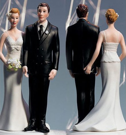 Love Pinch Comical Couple Porcelain Wedding Cake Topper 