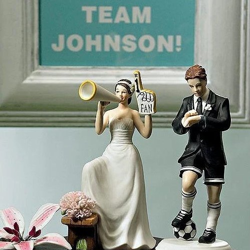 Cheering Bride Sports Couple Figurine Wedding Cake Topper