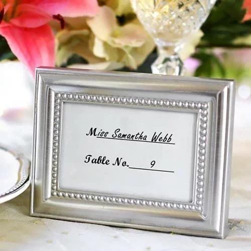 Brushed Metal Beaded Picture Frames Wedding Place Card Holders and Favors