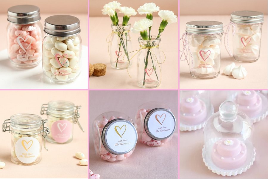 Classic Heart Wedding Theme Glass Favor Jars