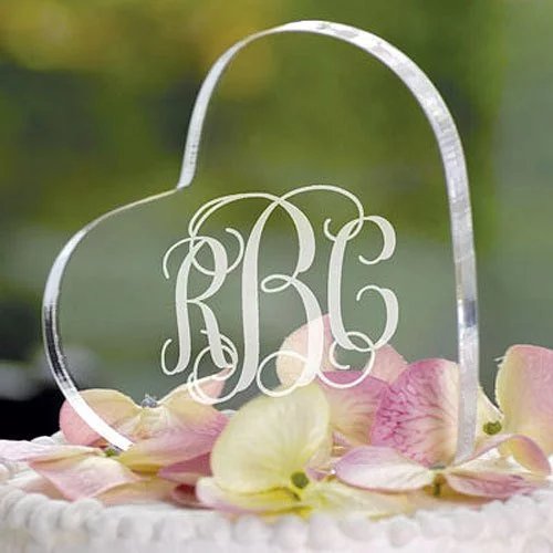 Personalized Acrylic Heart Shaped Wedding Cake Topper