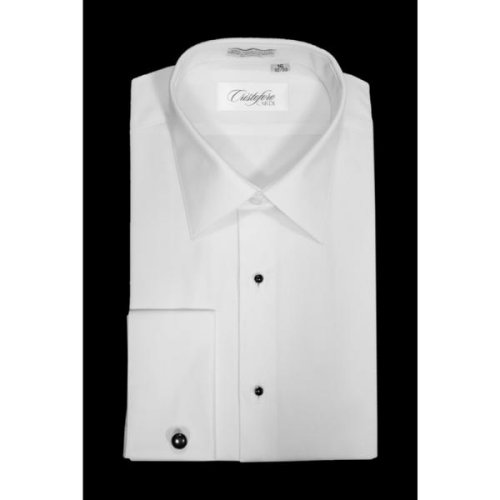 White Laydown Non-Pleated Tuxedo Shirt by Cristoforo Cardi - French Cuffs