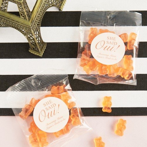 Parisian Chic Bridal Shower Personalized Champagne Gummy Bear Packet Favors