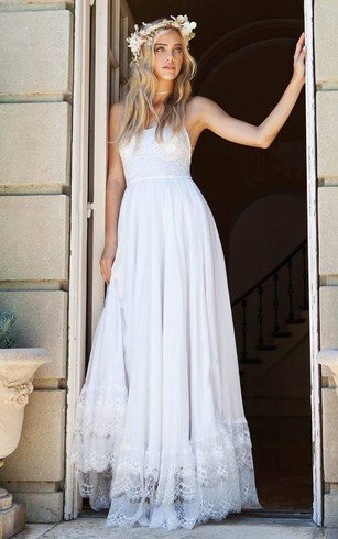 Spaghetti Strap Chiffon Lace Wedding Dress