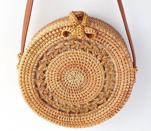 Tan Round Woven Purse