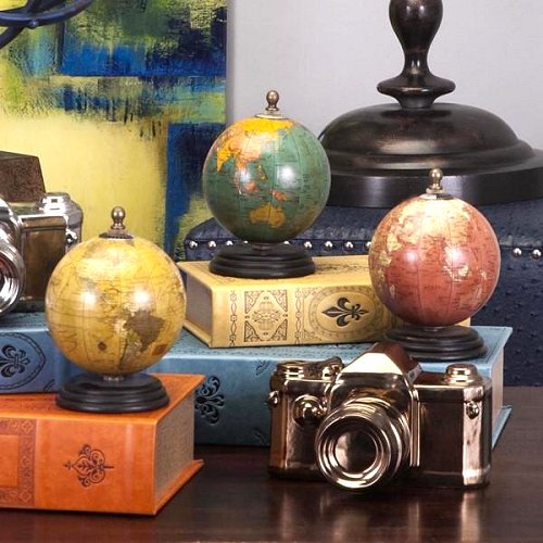 Vintage Inspired Travel wedding Theme - Antique Finish Mini Globes on Wood Base