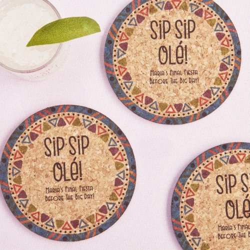 Boho Fiesta Bridal Shower Theme Personalized Cork Coasters