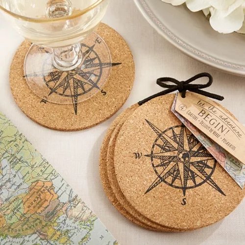 Vintage Inspired Travel Wedding Theme - Compass Cork Coaster Favors