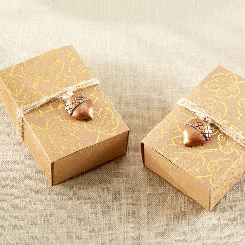 Gold Foil Favor Box with Acorn Charm