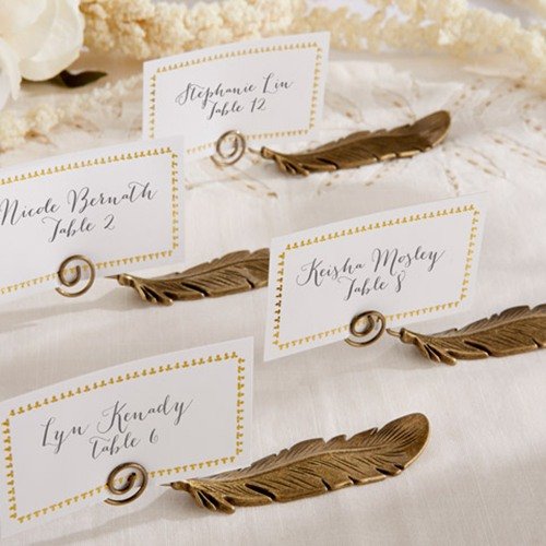 Fall Wedding Theme Gold Feather Place Card Holders