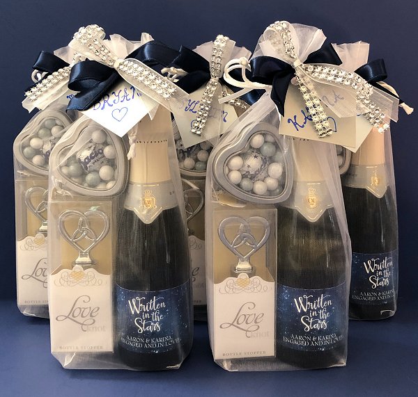 Blue, Silver, and White Engagement Party Favors