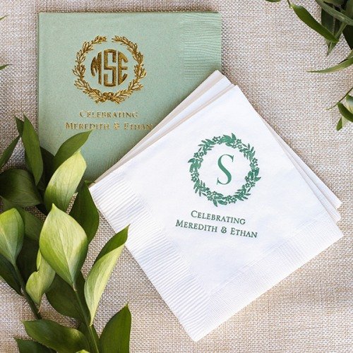 Personalized Wreath Paper Napkins Wedding Table Decor Idea.