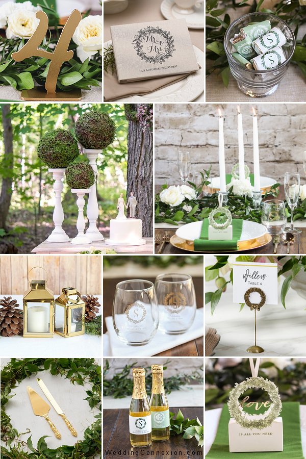 Forest Green And Gold Rustic Wreath Wedding Theme Inspiration - WeddingConnexion.com