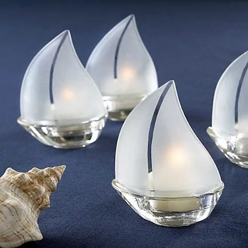 Nautical Glass Sailboat Tea Light Holder Favors