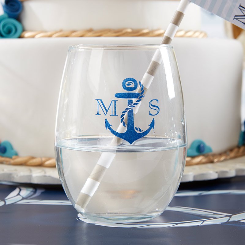 Nautical Stemless Wine Glass Favors