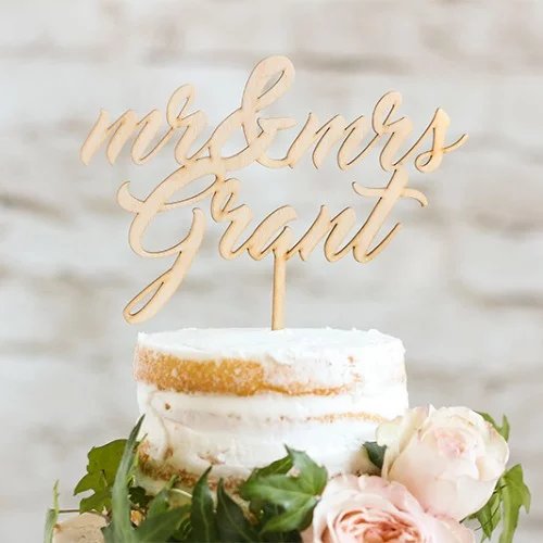 Custom Name Wood Wedding Cake Topper