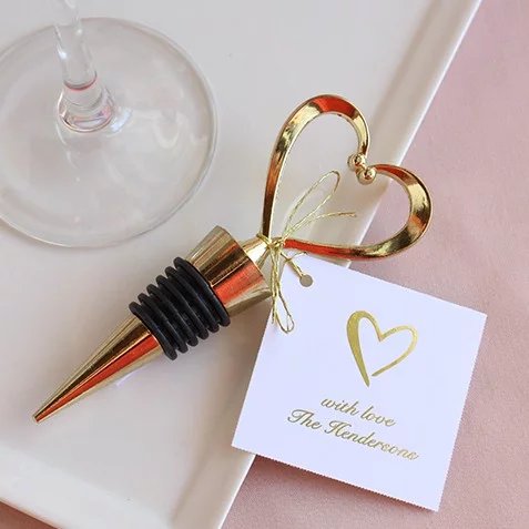 Gold Heart Wine Bottle Stopper Wedding Favors