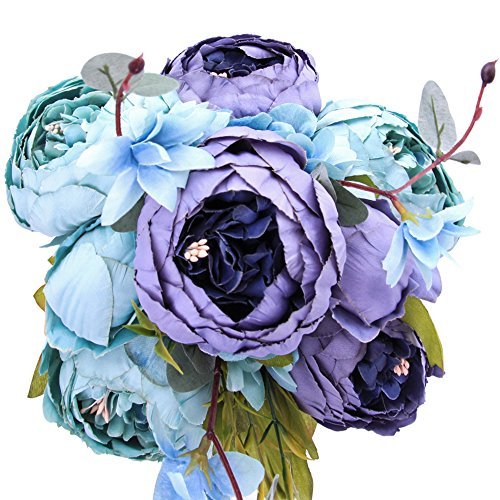 Light Blue & Purple Peony Silk Bridal Flower Bouquet