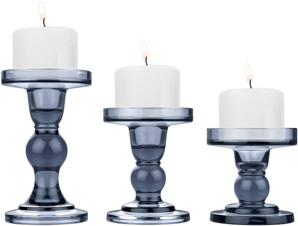 Smokey Blue Candle Holders Wedding Table Decor