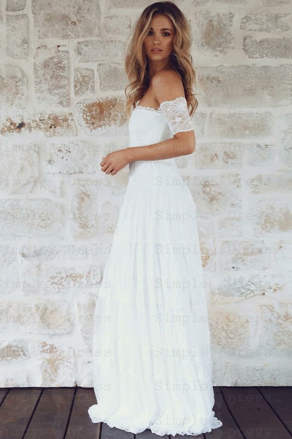 A-Line off-the-shoulder Boho Lace Wedding Dress 