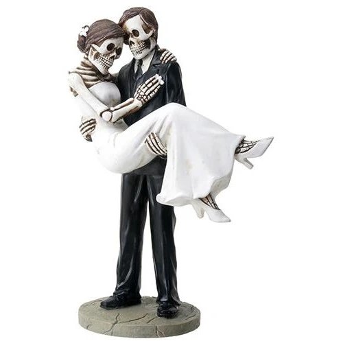 Day Of The Dead Skull Groom Holding Bride Wedding Cake Topper