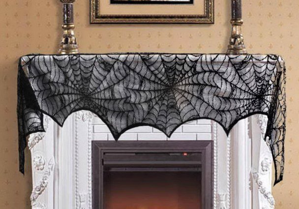 Lace Spiderweb Fireplace Mantle Halloween Wedding Decor Idea