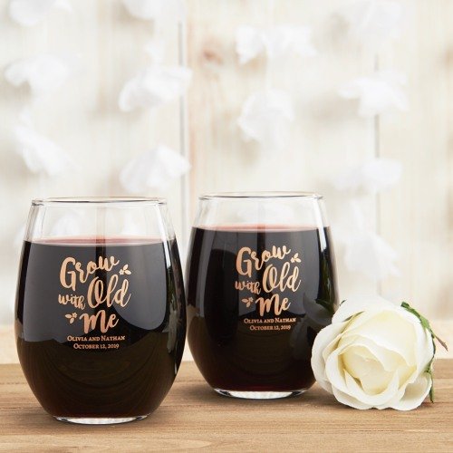 Personalized Rose Gold Scripted Stemless Wine Glasses