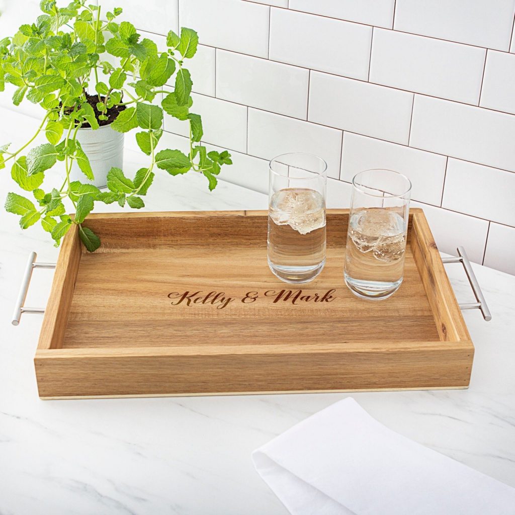 Personalized Acacia Serving Tray Stock The Bar Wedding Shower Gift Idea