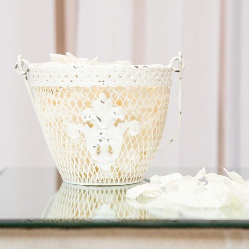 Elegant All White Wedding Shabby Chic Flower Basket Idea