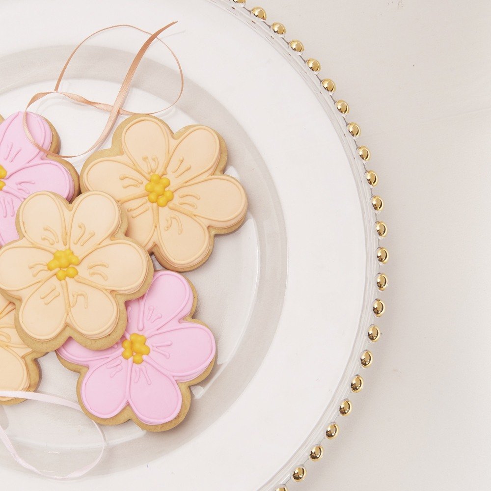 Light Pink & Orange Flower Wedding Cookies