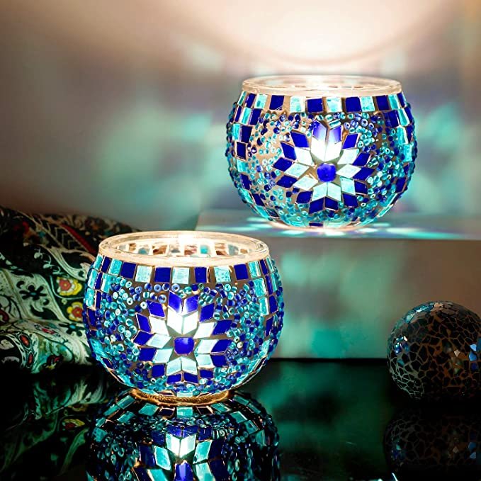 Handmade Mosaic Glass Candle Holders Moroccan Inspired Wedding Table Decor
