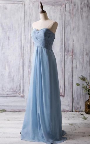 Dusty Blue Sweetheart Pleated A-line Chiffon Bridesmaid Dress with Criss-crop Top Style