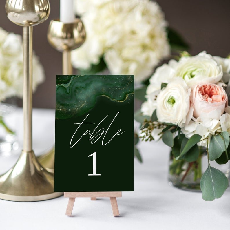 Emerald & Gold Wedding Table Numbers