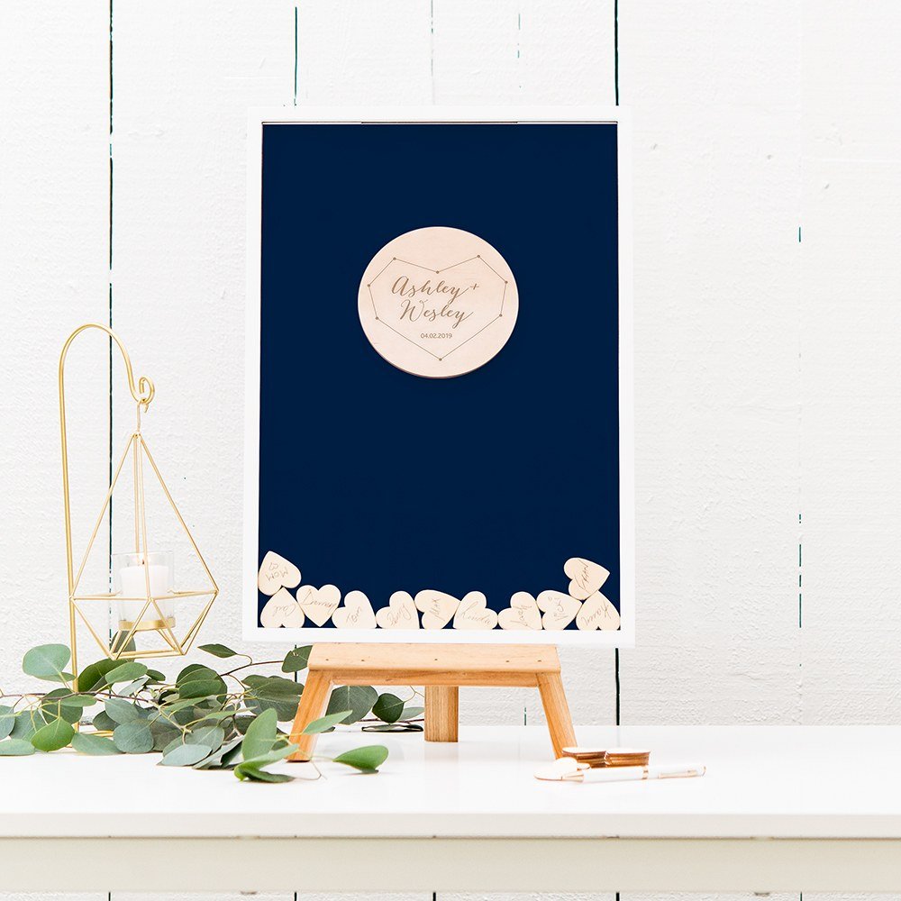 Navy Blue Personalized Drop Box Guest Book