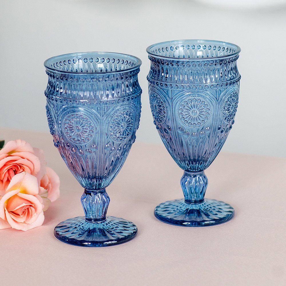 Vintage Blue Pressed Glass Wine Goblet