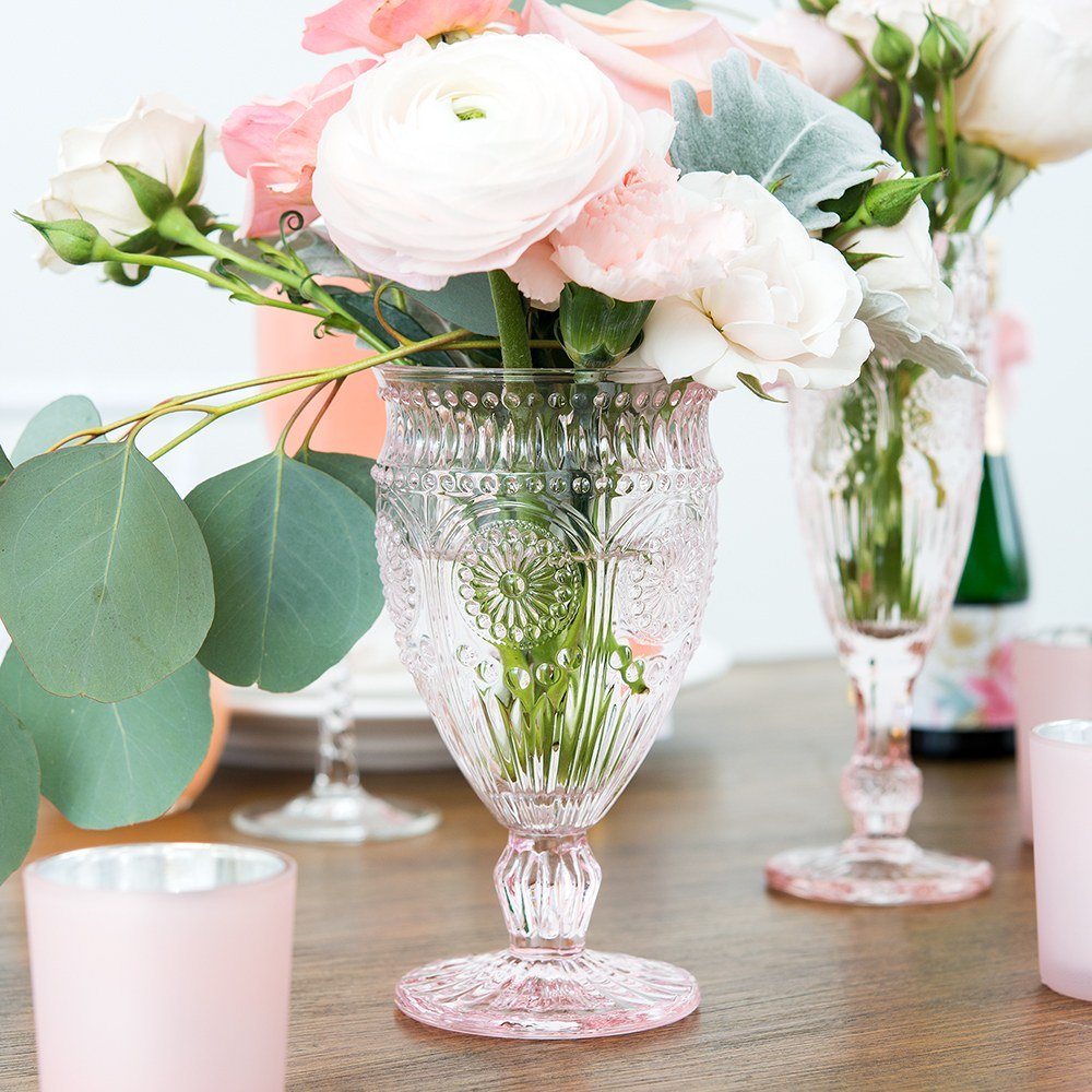 Vintage Style Blush Pink Pressed Glass Wine Goblet