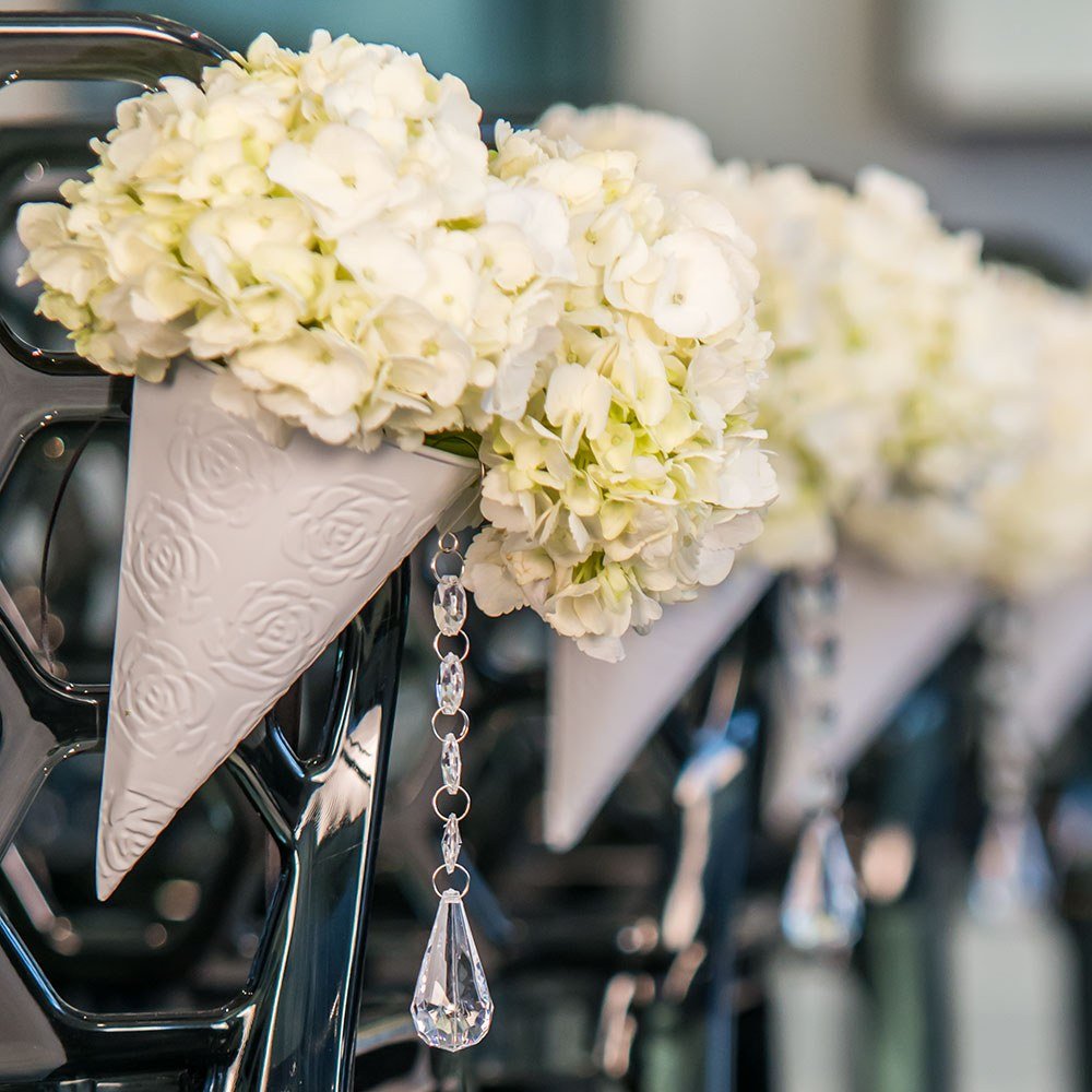 White Metal Cone With Embossed Rose Pattern Wedding Decor