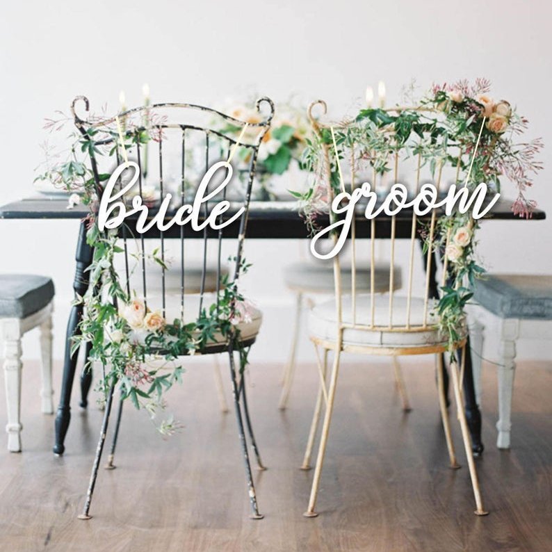 Bride & Groom White Chair Signs