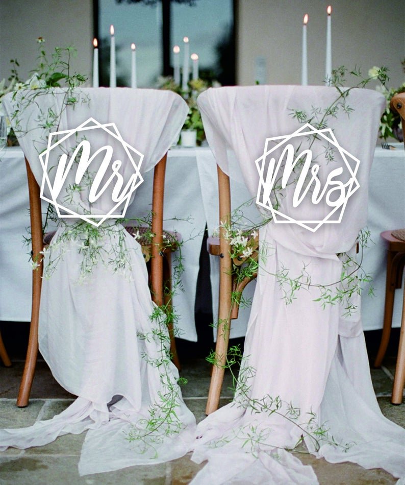 Geometric Mr. & Mrs. Wooden Chair Signs