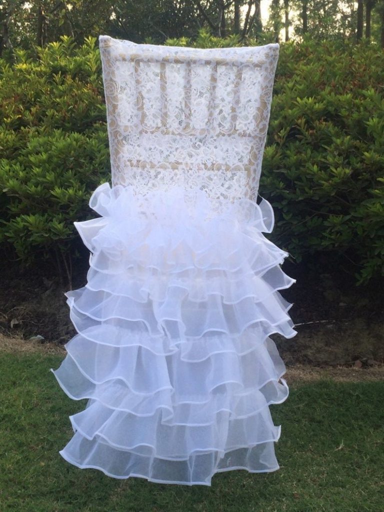 Lace Wedding Chair Cover With Layered Skirt