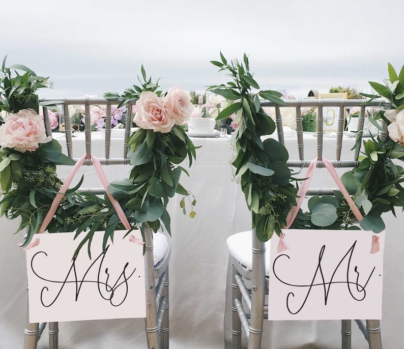 Mr. & Mrs. Customized Wedding Chair Signs